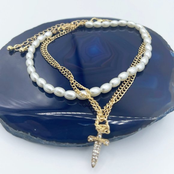 Pearl Bohemian – Sword Charm Layered Anklet - Picture 2 of 5